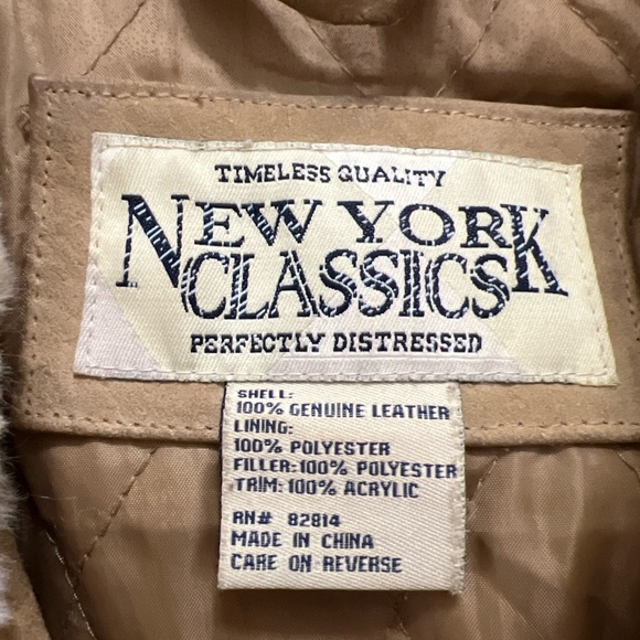 New York Classics Genuine Leather Shearling Jacket Coat Brown M - Picture 10 of 12